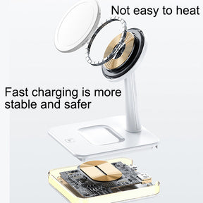 Magnetic 2-in-1 Wireless Charging Station 15W Fast Charge for iPhone 13/12 AirPods-Black