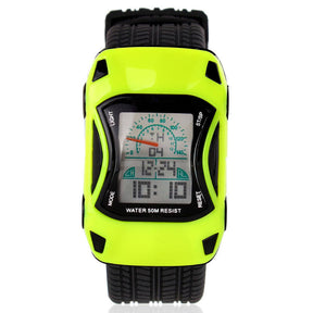 Kids Waterproof Sports Watches Digital LED Car Shape Watches-Green