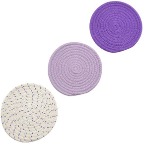 3 Pcs Potholders Colorful Cotton Thread Weave Stylish Coasters Heat Insulation Table Mat by Diameter 18CM-Purple