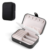 Small Jewelry Box Necklace Ring Double Layer Storage Bag Travel Organizer -Black
