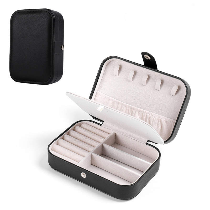 Small Jewelry Box Necklace Ring Double Layer Storage Bag Travel Organizer -Black