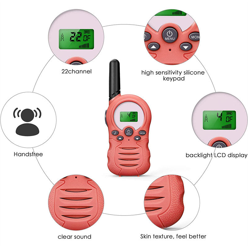 2 Pcs Walkie Talkies for Kids 22 Channels Outdoor Adventure Gear-Pink