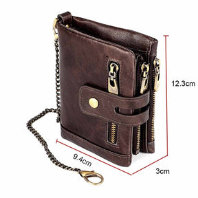 Vintage Womens RFID Blocking Leather Wallet Small Chain-Coffee