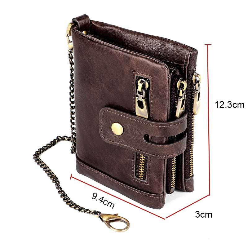 Vintage Womens RFID Blocking Leather Wallet Small Chain-Coffee