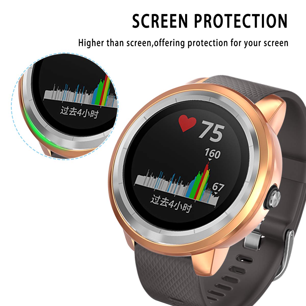 TPU Plated Soft Slim Watch Case For Garmin Vivo Active3-Rose Gold