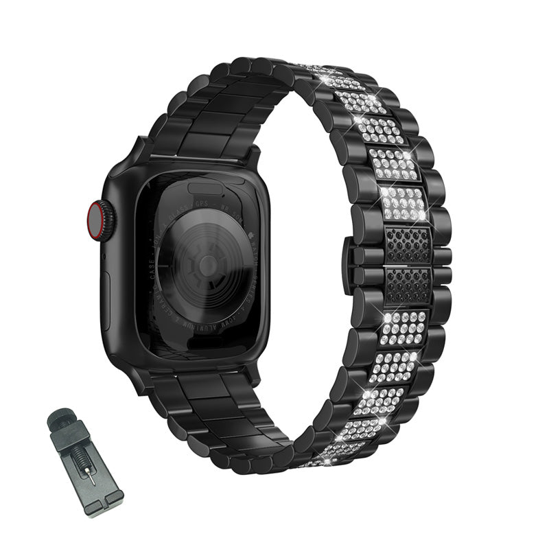 SZZ Bling Watch Band Business Stainless Steel Wristbands for Apple IWatch Series SE/1/2/3/4/5/6 For Women-Black