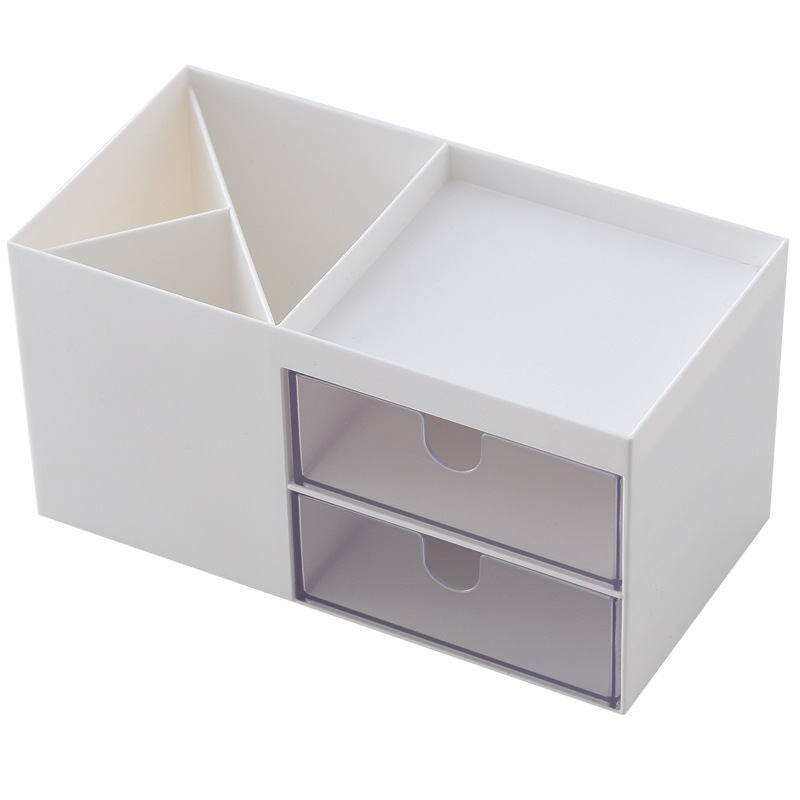 Plastic Cosmetic Storage Box Office Desk Multi-Functional Organizer -White