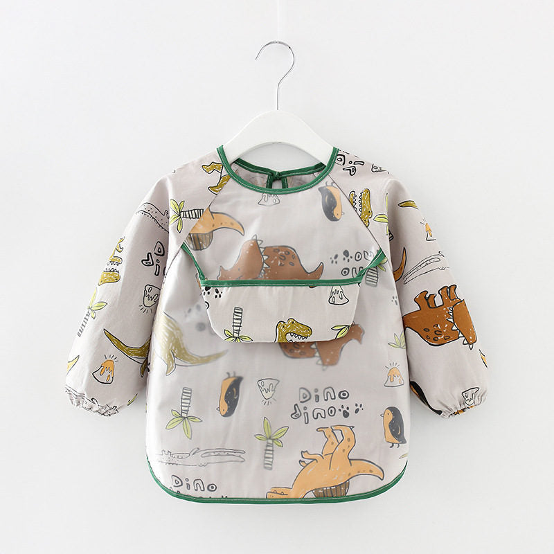 Kids Waterproof Art Smock Cartoon Long Sleeve Aprons with Bib-Tyrannosaurus Rex