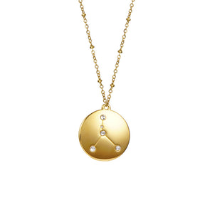 12 Constellation Coin Disc Gold Necklace Engraving Astrology Pendant-Cancer