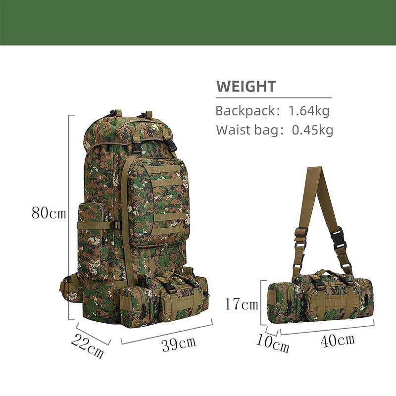 80L Waterproof 2-in-1 Detachable Backpack for Camping-Jungle Camou