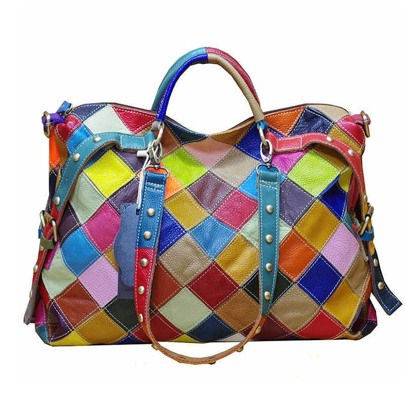 Womens Multicolor Tote Handbag Leather Random Color Shoulder Purse