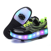 Kids Roller Skates Light up Shoes Sport Sneaker USB Chargable-Black Green