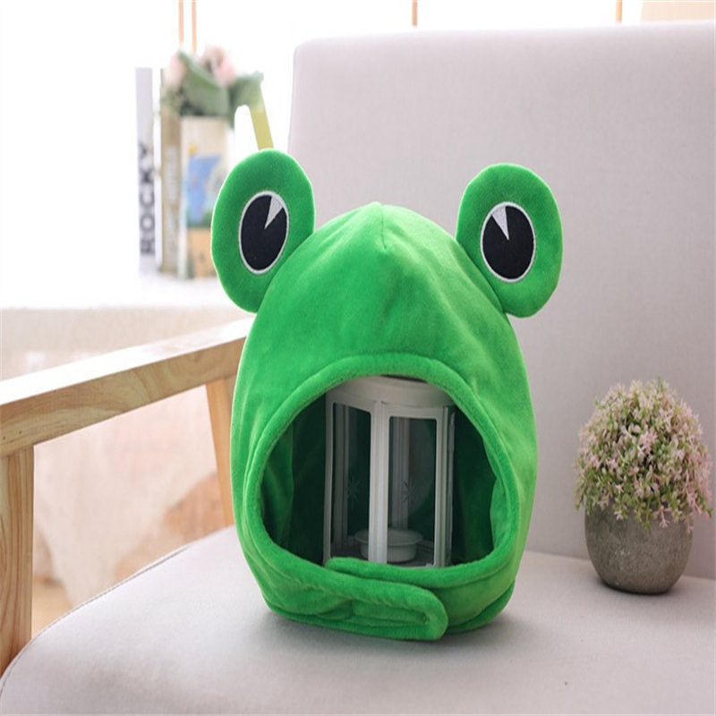 Plush Frog Hat Cap Frog Ears Costume Halloween Animal Hats Cosplay Party Costume Accessories for Kids Adults -Green