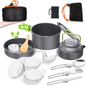 Camping Cookware Mess Kit for Outdoor Hiking and Picnic-Green