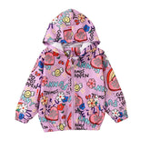 Girls Rain Jackets Lightweight Hooded Cotton Raincoats Windbreakers for Kids-PurpleGraffiti