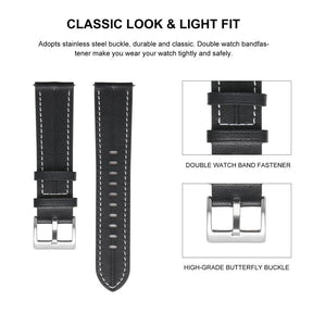 Genuine Leather Watchband Groove for Galaxy Watch 42mm/Samsung Gear S3-Coffee