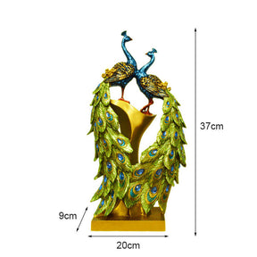 Resin Peacock Statue Desktop Adornmen for Home Wedding-L/Double Headed