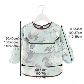 Kids Waterproof Art Smock Cartoon Long Sleeve Aprons with Bib-Green Horse