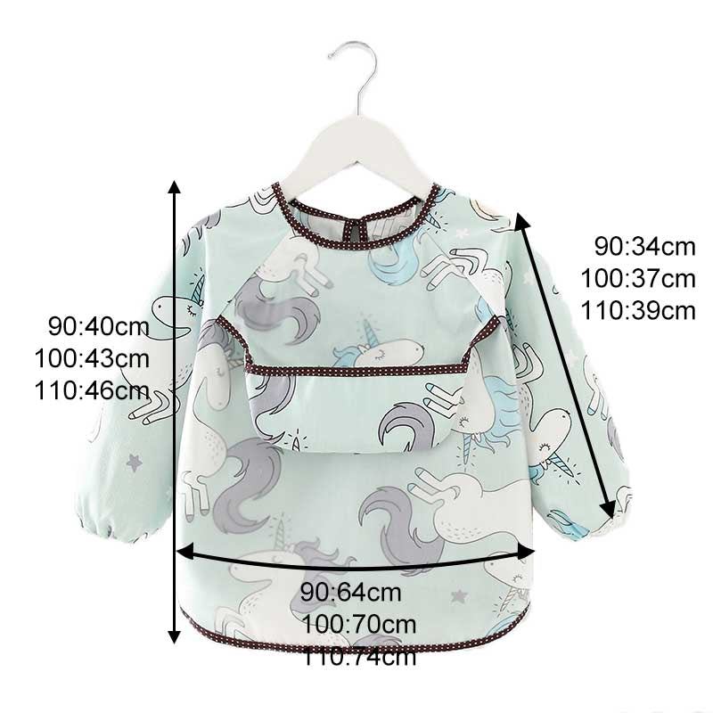 Kids Waterproof Art Smock Cartoon Long Sleeve Aprons with Bib-Green Horse