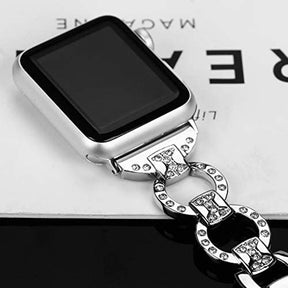 Adjustable Metal Watch Band With Diamonds For Apple Watch SE/6/5/4/3/2/1(Silver)