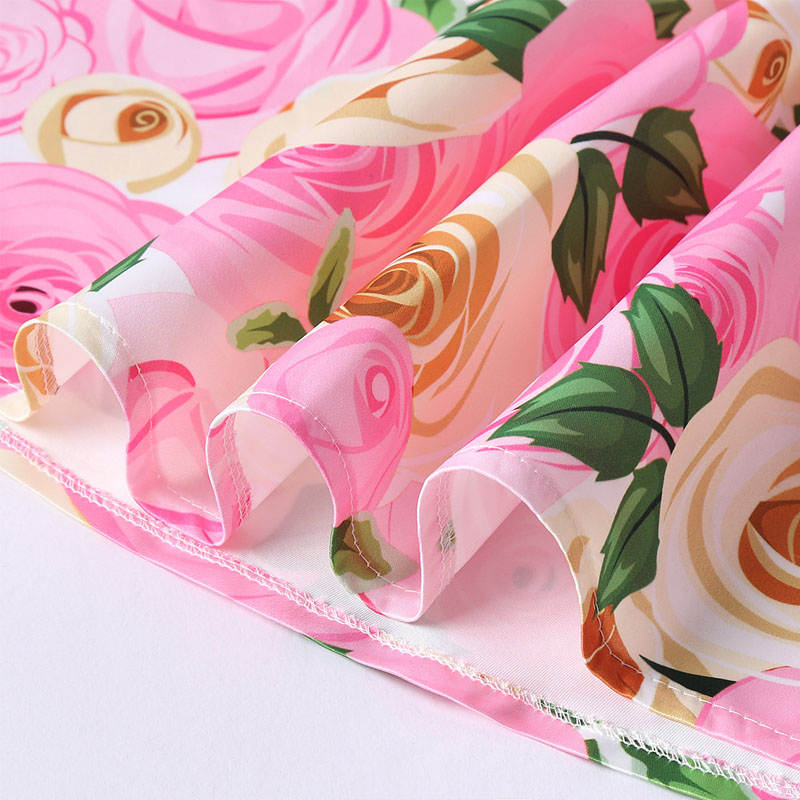 Oblique Shoulder Childrens Dress Rose Print Dress Girls Evening Party Costume-Glitter