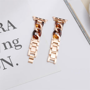 Fashion Resin Watch Band Bracelet Stitching Strap for Apple Watch Series SE/6/5/4/3/2/1-RoseGold+Brown