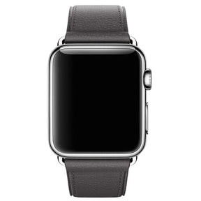 Litchi Pattern Leather Replacement Watch Band For iWatch Series SE/6/5/4/3/2/1-Gray