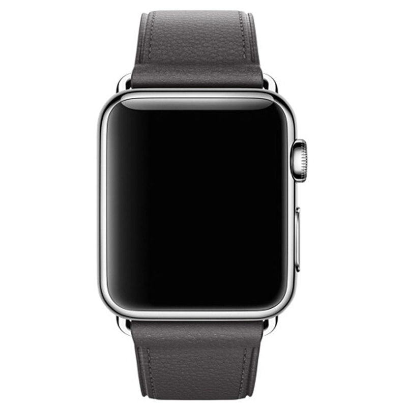 Litchi Pattern Leather Replacement Watch Band For iWatch Series SE/6/5/4/3/2/1-Gray