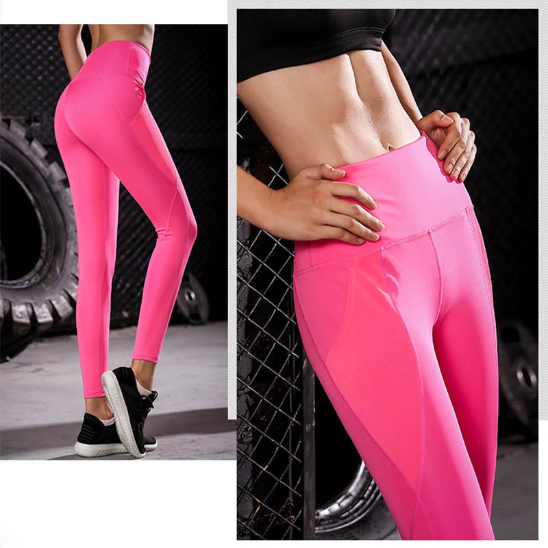 Adore Women Yoga Pant With Mesh Pocket Running Fitness Leggings Sports Quick Drying Tight Pants 2028-Rose Red