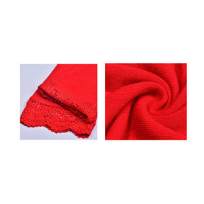 Women's 3/4 Sleeve Lace Flower Trim Casual Long Cardigan Cover Up Loose Blouse Knitting Outerwear-Red Wine