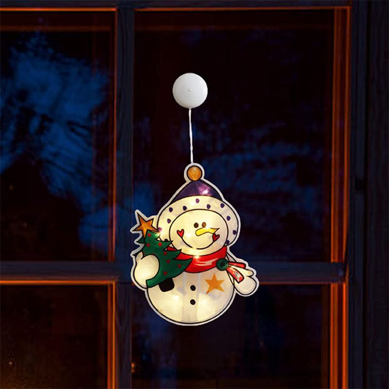 Lighted Window Ornament for Christmas Bettery Operated with Suction Cup-Snowman