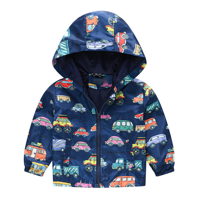 Toddler Boys Girls Cartoon Print Zip Jacket Hooded Trench Kids Casual Coats-17