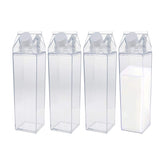 4 Pack Transparent Portable Milk Water Bottle Square Juice Cup for Outdoor Sports