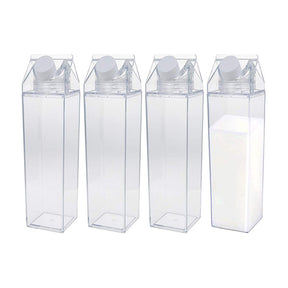 4 Pack Transparent Portable Milk Water Bottle Square Juice Cup for Outdoor Sports