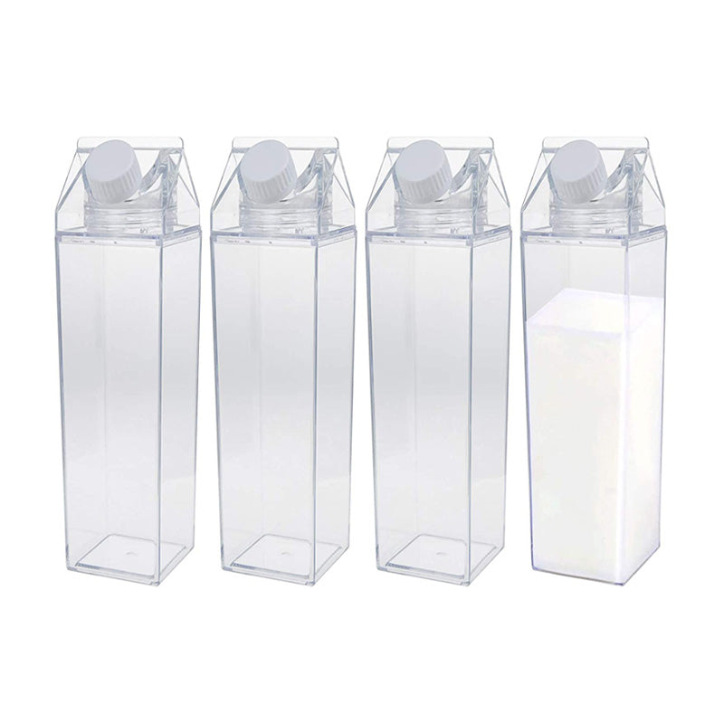 4 Pack Transparent Portable Milk Water Bottle Square Juice Cup for Outdoor Sports