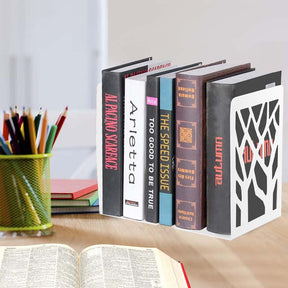 1 Pair Metal Bookends Decorative Bookends for Heavy Books Book Shelf Holder Home Decorative -White