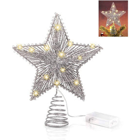 Star Light with 10 LED for Christmas Tree Topper Decoration-Silver