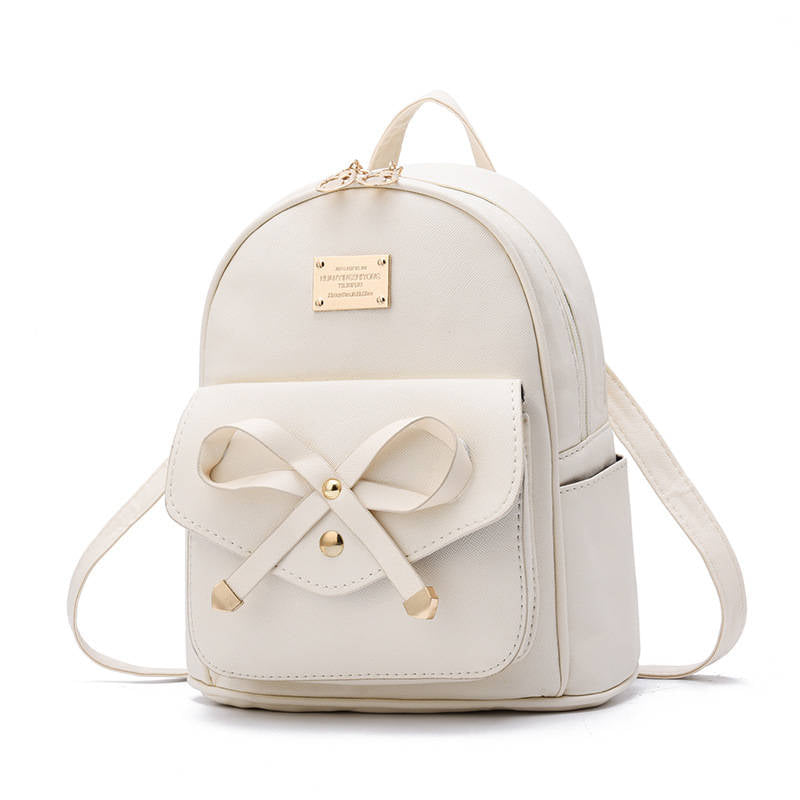 Girls Bowknot Cute Leather Mini Backpack Purse for Women-White