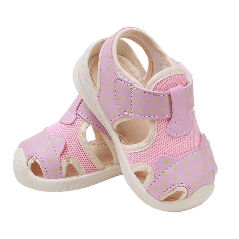 Baby Summer Sandals Mesh Rubbler Sole Outdoor Breathable Closed-Toe for Boys Girls-Pink