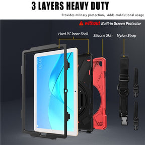 OnePiece Tablet Case Anti-fall Protective Cover Bulit-in Kickstand/Hand+Neck Strap For HuaWei MediaPad M6 10.8inch 2019/Matepad 10.8inch-Red