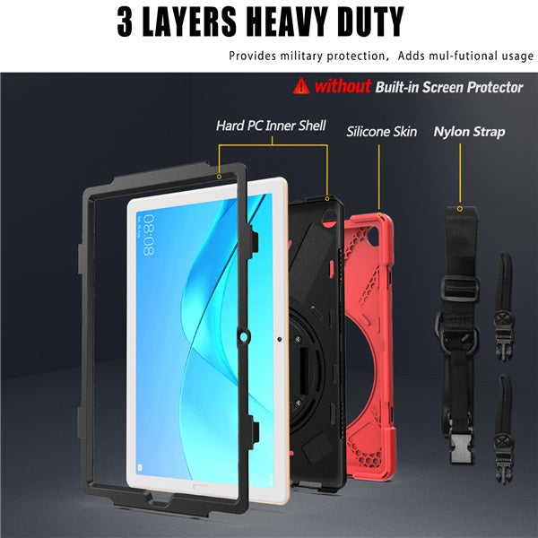 OnePiece Tablet Case Anti-fall Protective Cover Bulit-in Kickstand/Hand+Neck Strap For HuaWei MediaPad M5 10.8inch-Red