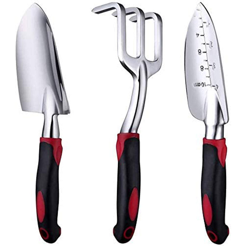 3Pcs Heavy Duty Gardening Tools Cast Aluminum with Soft Rubberized Non-Slip Handle Garden Tools Set -Red