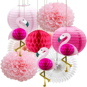 11pcs Flamingo Party Supplies Hawaiian Party Decorations Flamingo Paper Lanterns Paper Fans for Birthday Luau Tropical Bachelorette Party