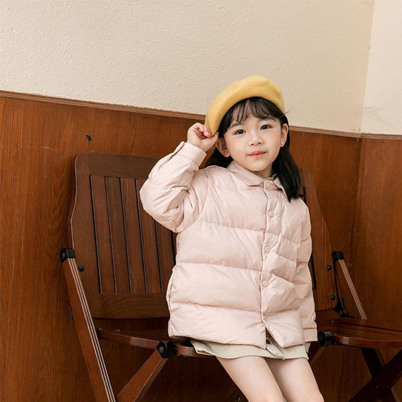 Childrens Winter Coats Shirt Collar Lightweight Puffer Jacket-Pink