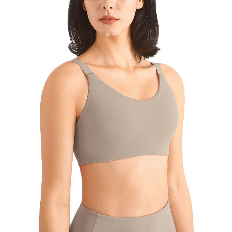 Adjustable Straps Sports Bra High Support Yoga Crop Tank Tops-Gravel