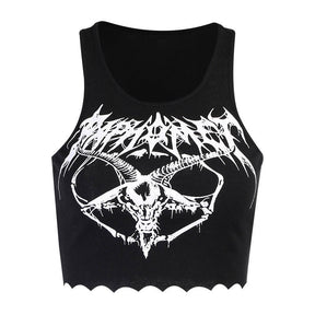 Womens Gothic Punk Crop Tank Skull Print Tunic Tube Tops-Black