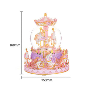 Carousel Snow Globe with Light Music Box Birthday Gift for Girls-Pink