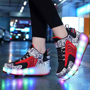 Kids LED Roller Skates Fashion Sneakers with Double Wheel-8088-Black Red