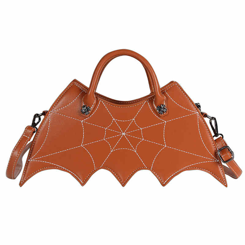 Women Novelty Bat Shoulder Bag Fashion Halloween Handbags-Brown