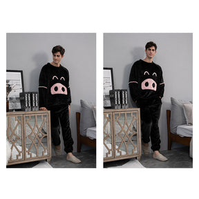 Cartoon Crewneck Pullover Pajamas Set-Black